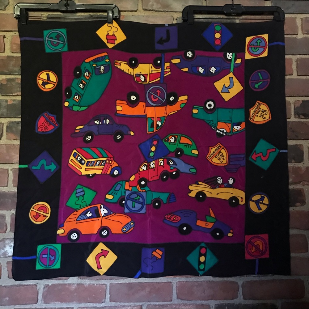 Vintage I MAGNIN Hand Painted SILK Twill SCARF -35” square